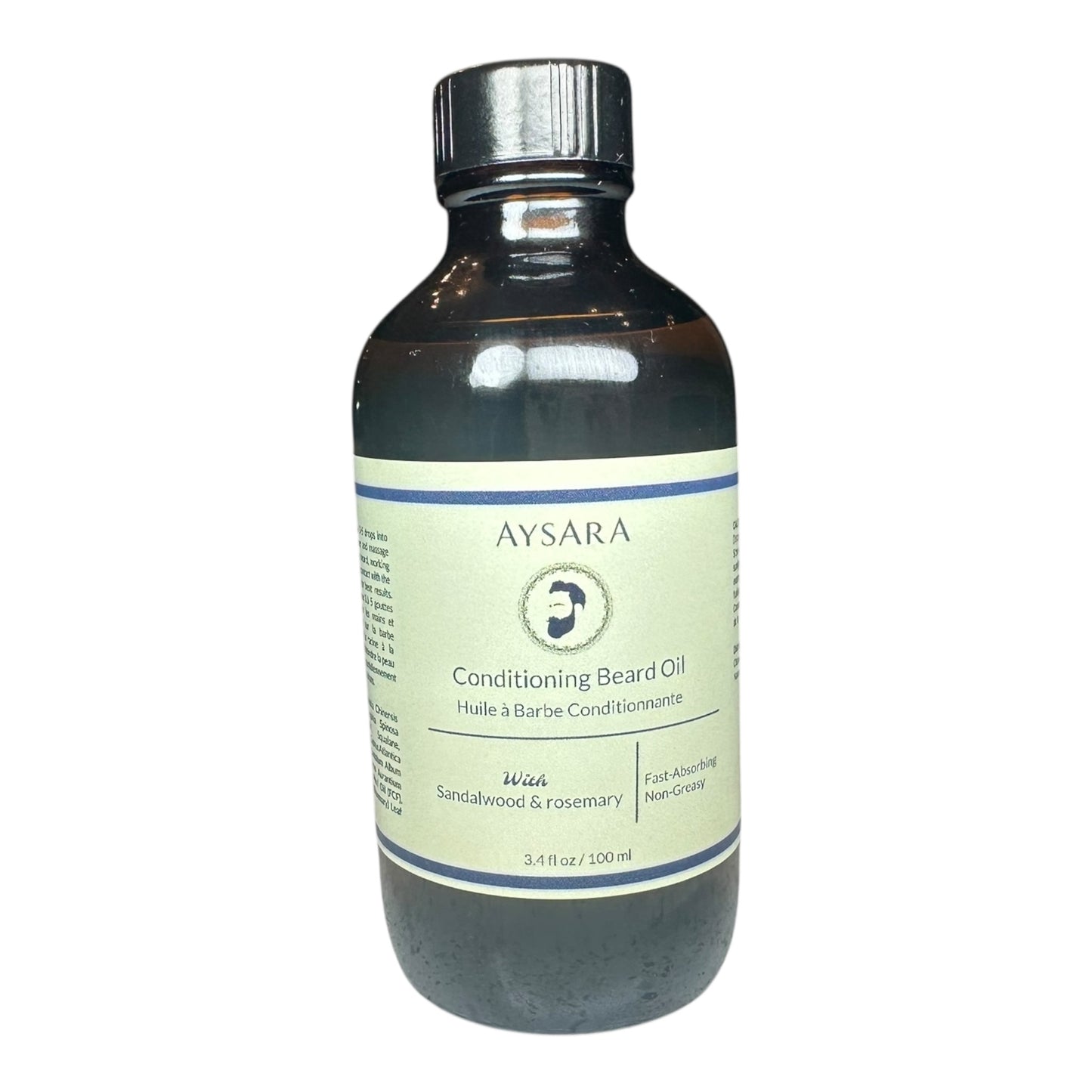 Aysara beard oil featuring COSMOS-certified ingredients and scientific plant-based extracts for healthy skin and beard growth
