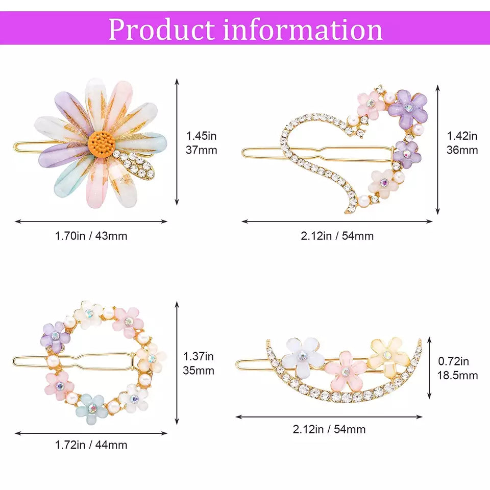 4 Pcs Hair Pins, Handmade Hair Accessories Rhinestone and Pearl Hair Clips