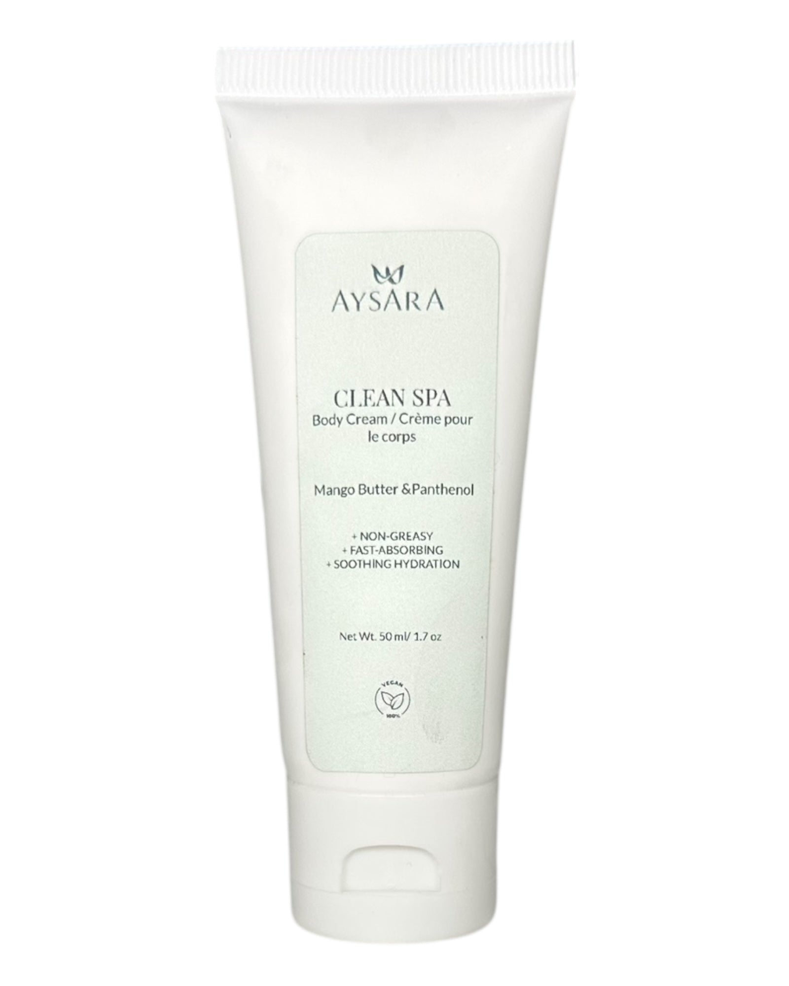 Aysara Light & Fresh Clean Spa Body Cream in a jar, featuring a fluffy, fast-absorbing texture with Mango Butter and Pro-Vitamin B5 for deep hydration